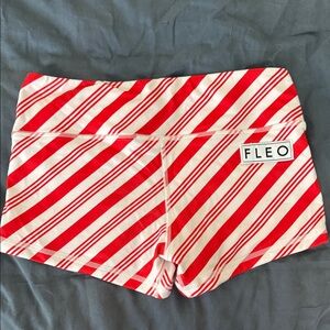 Fleo Red and White Diagonal Striped Athletic Shorts